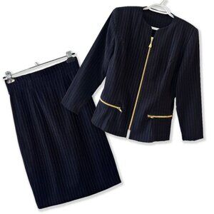 Vintage Y2K 90s Black Pinstripe Skirt Suit Made in Canada Minimalist Business